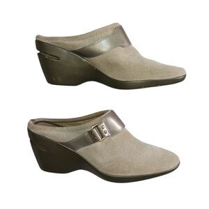 Cole Haan tan genuine suede leather mules booties clogs Sz 9 Nike air cushioning